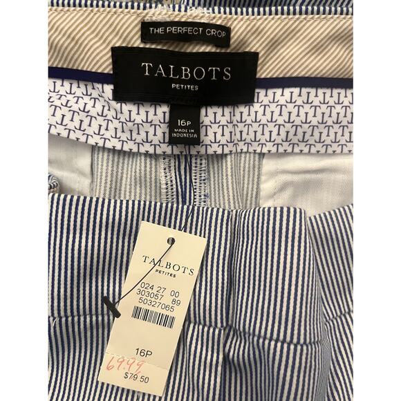 NWT Talbots Perfect Crop Pants Petite Size 16 P Blue White Stripe - Picture 6 of 6